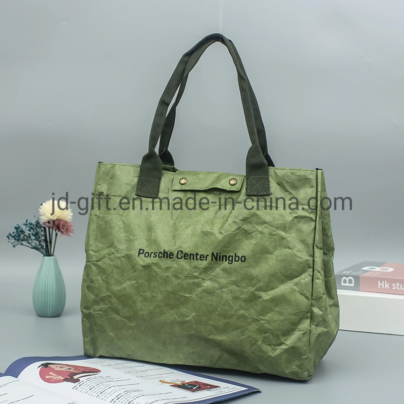 High Quality New Fashion Washable Tyvek Custom Logo Printed Waterproof Portable Brown DuPont Tyvek Kraft Paper Tote Bag